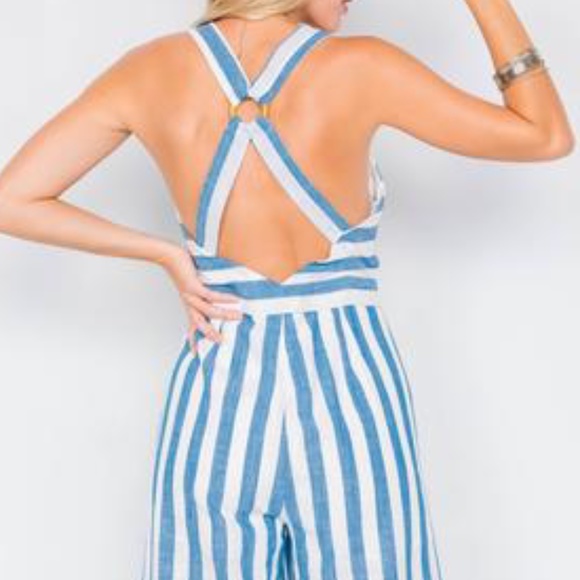 LE LIS NWT Cotton/Linen Striped Jumpsuit S - Picture 4 of 9